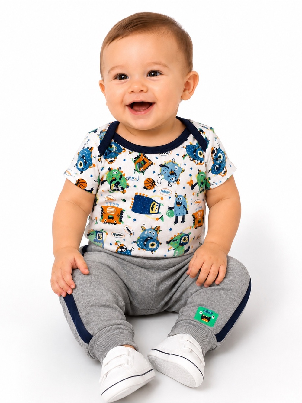 Kids Headquarters White Navy Blue Multicolor Dino Print Bodysuit